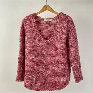 Zara Ultrasoft Chunky Knit V Neck Sweater, Marled Red/White, Size M
